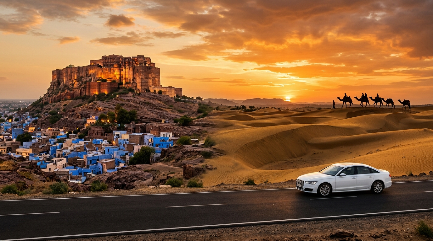 Mehrangarh Fort, Jodhpur Blue City, Golden Dunes and Touring Taxi Sedan